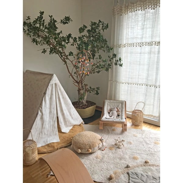 Ockergelber, cremefarbener, waschbarer, handgewebter Baumwoll-Kinderteppich, 120 x 160 cm Hippy Dots Honey - Lorena Canals-image-3