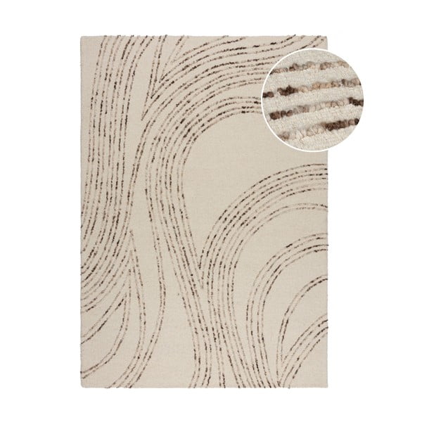Braun-cremefarbener Wollteppich, 200 × 290 cm Abstract Swirl - Flair Rugs