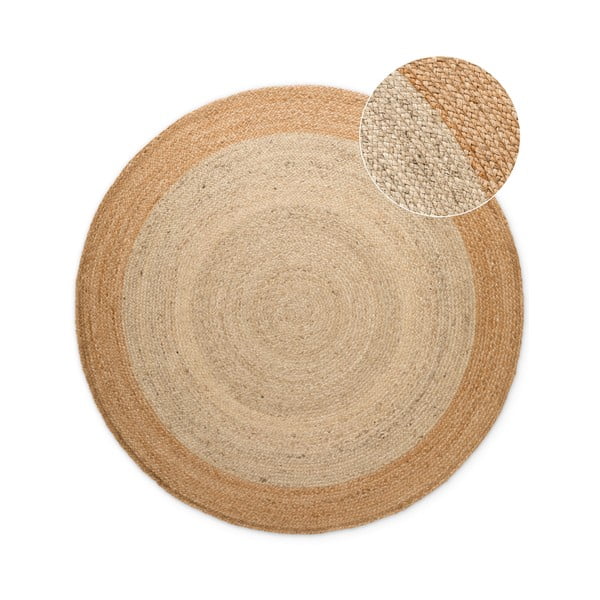 Doppelseitiger/handgewebter runder Jute-Teppich in Elfenbeinfarbe, Ø 200 cm Looma Ivory - Hanse Home