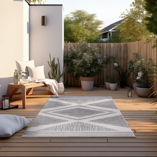 Cremefarbener, grauer Teppich für den Außenbereich, 80 × 150 cm Gemini - Elle Decoration-image-1