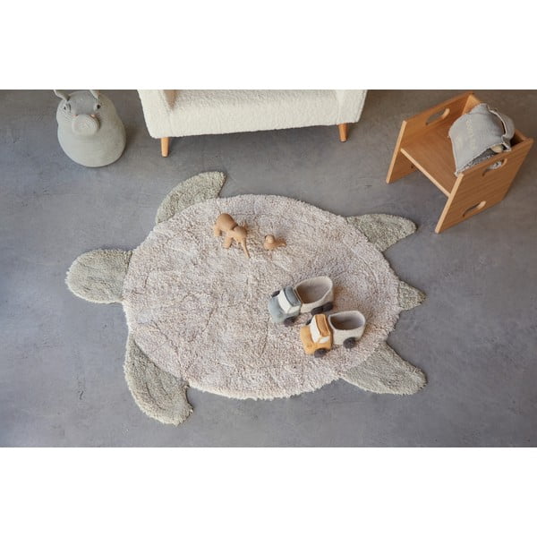 Beiger, waschbarer, handgewebter Baumwoll-Kinderteppich, 110 x 130 cm Sea Turtle - Lorena Canals-image-3