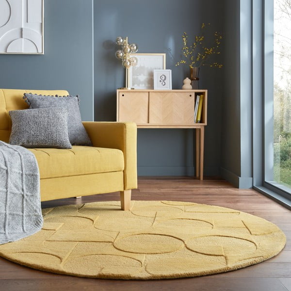 Gelber runder Wollteppich, Ø 160 cm Gigi - Flair Rugs-image-1