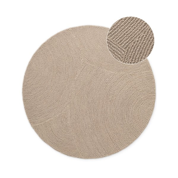 Beiger, handgewebter, runder Wollteppich, Durchmesser 150 cm Calmio - Hanse Home