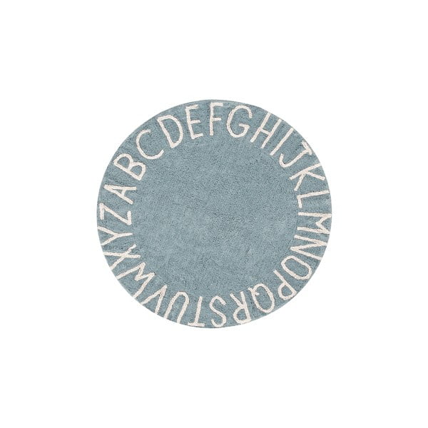 Hellblauer, waschbarer, handgewebter Baumwoll-Kindenteppich, Ø 150 cm ABC Vintage Blue - Lorena Canals