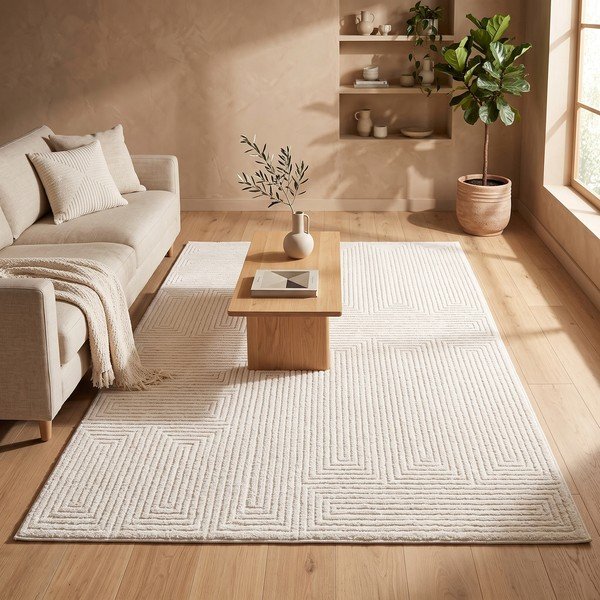 Cremefarbener Teppich 160x230 cm Labyrinth – ESTE-image-2