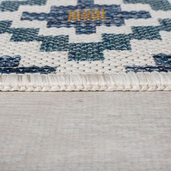 Gelb-blauer runder Teppich für drinnen und draußen, Durchmesser 160 cm Zia Trellis - Flair Rugs-image-4