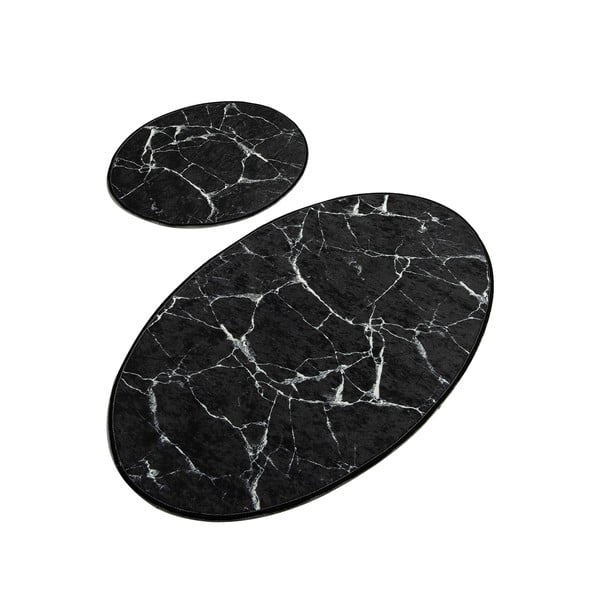 Schwarze Badezimmervorleger im 2er-Set, 60 x 100 cm Marble - Foutastic