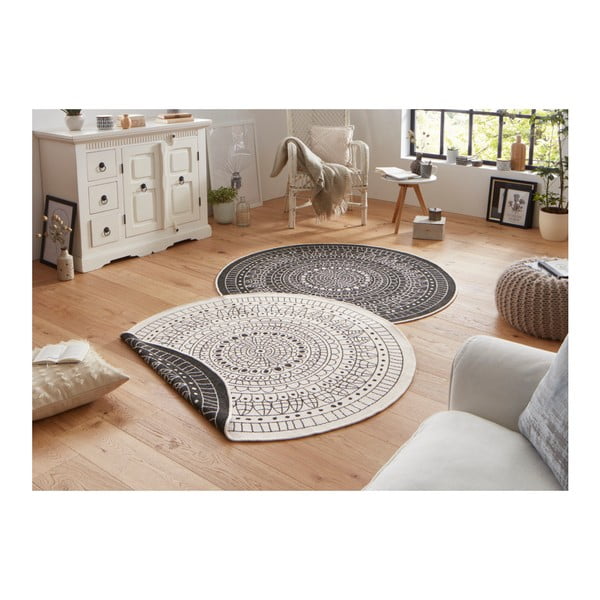 Weißer/schwarzer Teppich für Innen- und Außenbereiche ø 140 cm Porto – Hanse Home-image-1