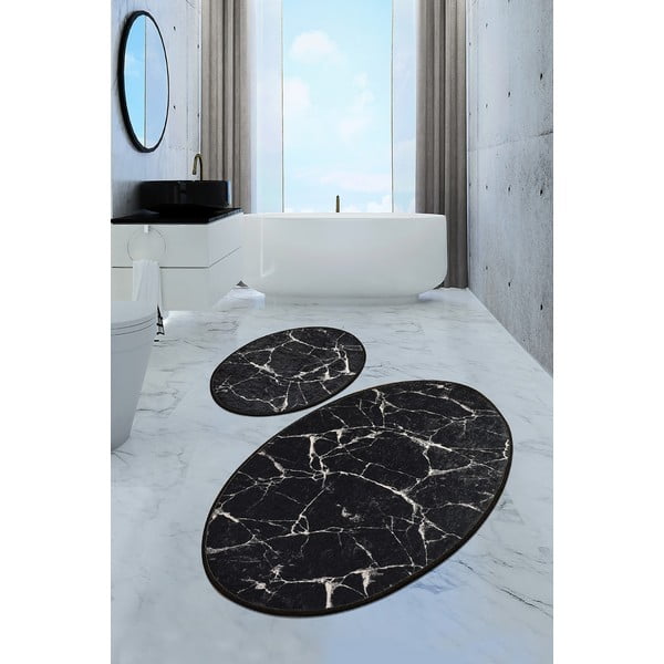 Schwarze Badezimmervorleger im 2er-Set, 60 x 100 cm Marble - Foutastic-image-1