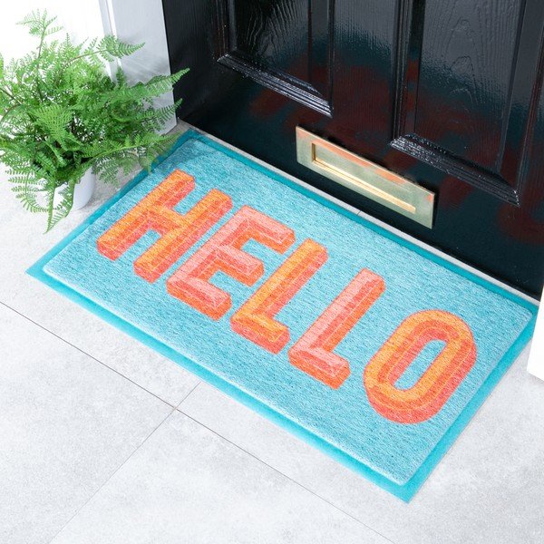 Fußmatte recycelter Kunststoff 40x70 cm Blue Hello – Artsy Doormats-image-1