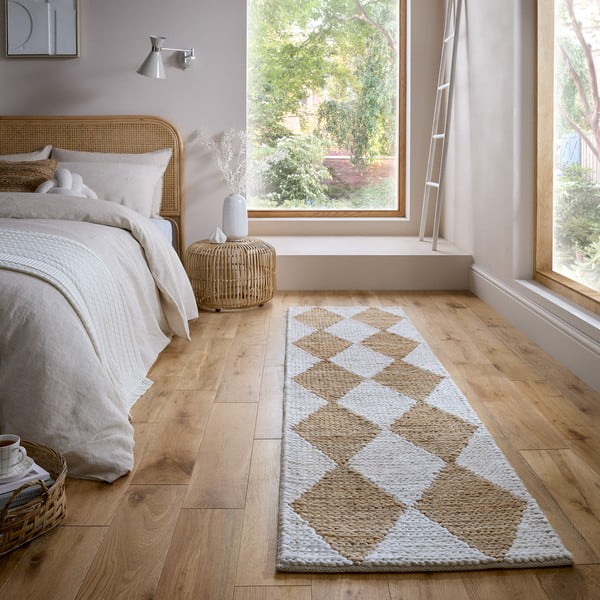 Weiß/naturfarben, handgewebter Läufer mit Juteanteil, 80 x 230 cm Effie Diamond - Flair Rugs-image-1