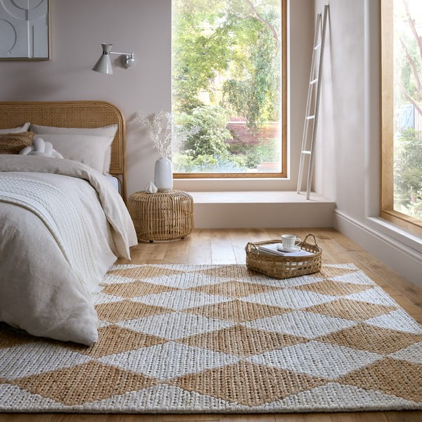 Weißer/naturfarbener, handgewebter Teppich mit Juteanteil, 120 × 170 cm Effie Diamond - Flair Rugs-image-1