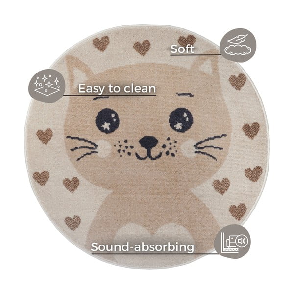 Beiger Kinderteppich, Durchmesser 140 cm Cat - Hanse Home-image-4