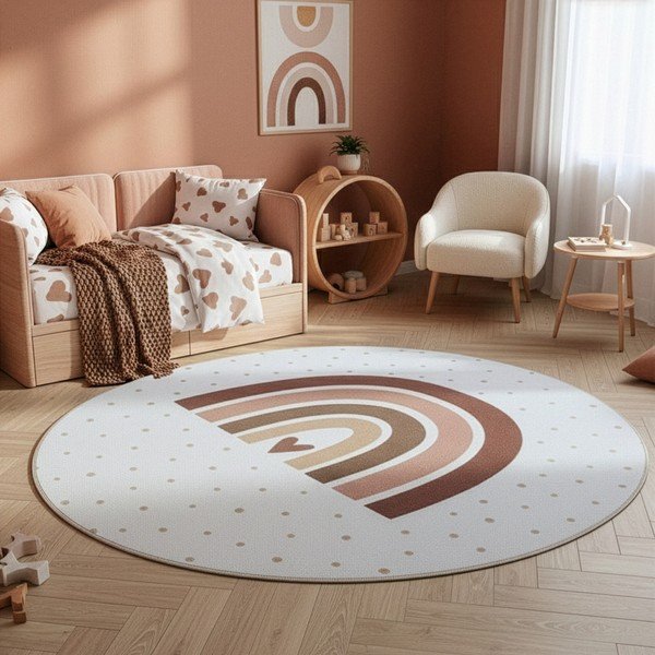 Cremefarbener, waschbarer Kinderteppich, Ø 120 cm Coco 1132 - Ayyildiz Carpets-image-1