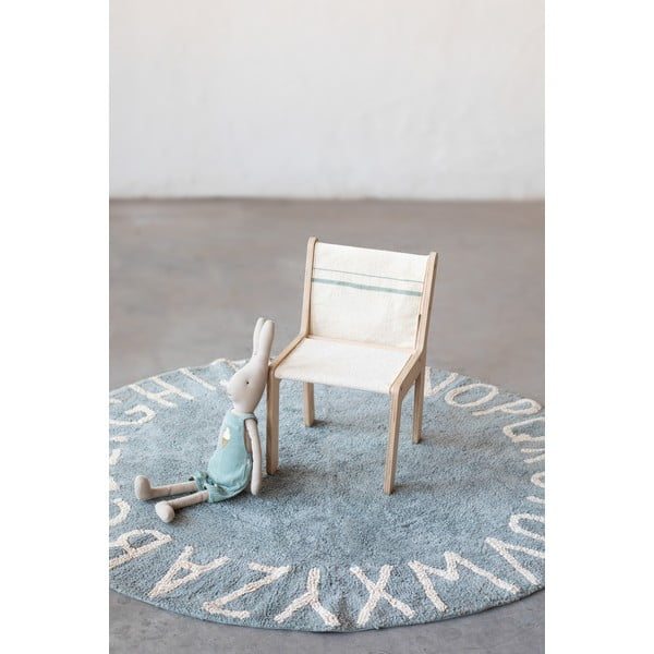 Hellblauer, waschbarer, handgewebter Baumwoll-Kindenteppich, Ø 150 cm ABC Vintage Blue - Lorena Canals-image-1