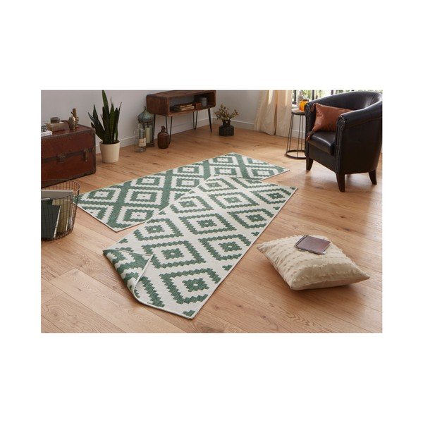 Weißer/grüner Teppich für Innen- und Außenbereiche 80x350 cm Malta – Hanse Home-image-3