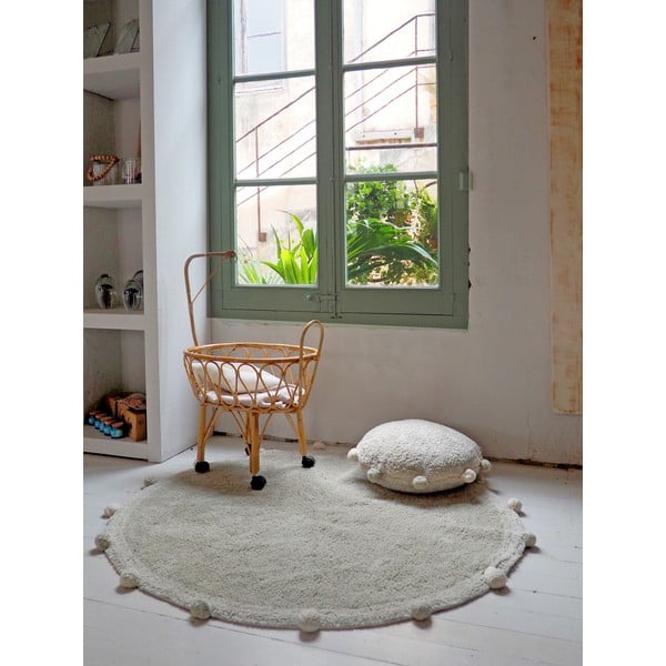 Hellgrüner, waschbarer, handgewebter Baumwollteppich für Kinder, Ø 120 cm Bubbly Olive - Lorena Canals-image-1