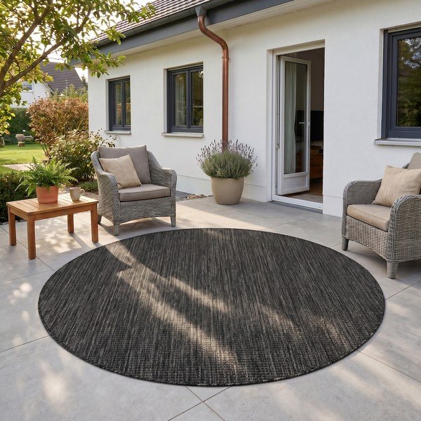 Schwarzer runder Teppich für drinnen und draußen, Durchmesser 80 cm Mira 1450 - Ayyildiz Carpets-image-1