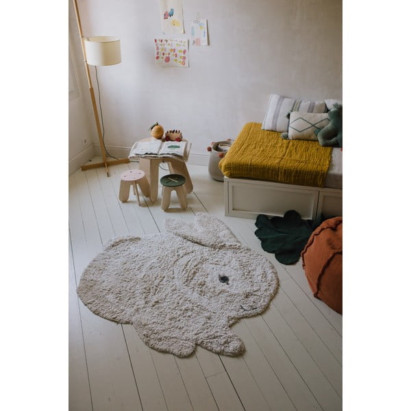 Hellgrauer, waschbarer, handgewebter Baumwoll-Kinderteppich, 130 x 135 cm Bunny - Lorena Canals-image-3