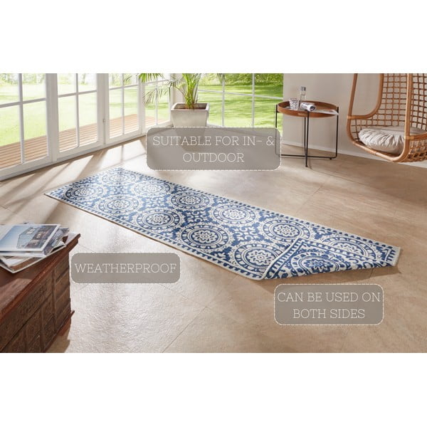 Weißer/blauer Teppich für Innen- und Außenbereiche 80x350 cm Jardin – Hanse Home-image-4