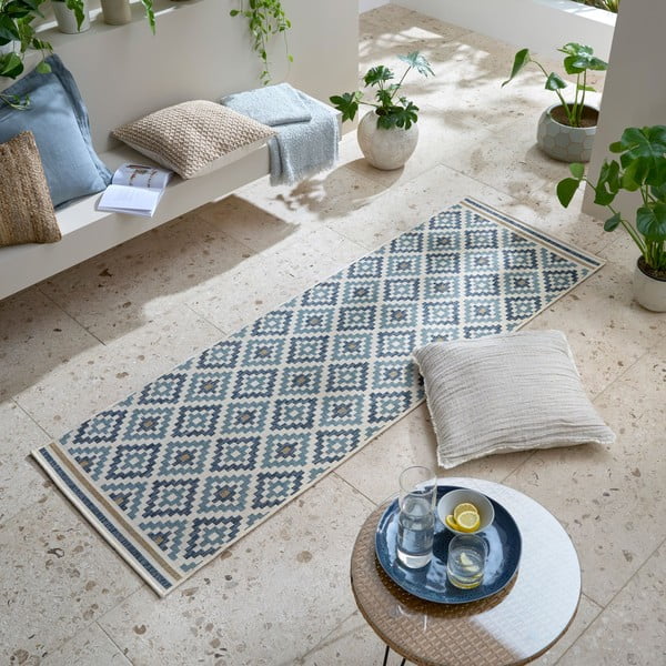 Gelb-blauer Teppich für den Innen- und Außenbereich, 80 x 230 cm Zia Trellis - Flair Rugs-image-1