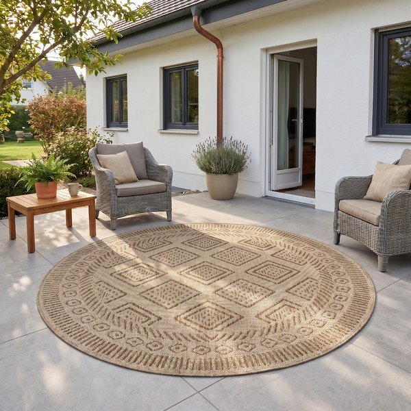 Beiger runder Teppich für den Innen- und Außenbereich, Durchmesser 160 cm Mira 1452 - Ayyildiz Carpets-image-1