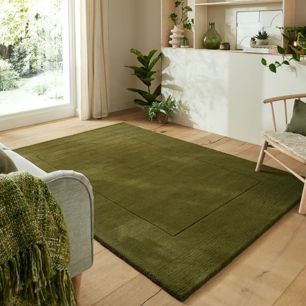 Grüner Wollteppich, 200 × 290 cm Textured Wool Border - Flair Rugs-image-1