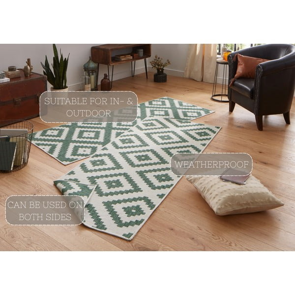 Weißer/grüner Teppich für Innen- und Außenbereiche 80x350 cm Malta – Hanse Home-image-4