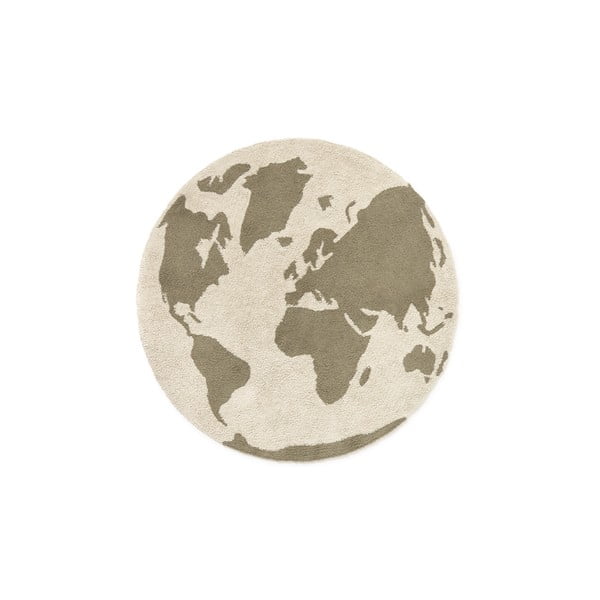 Grün/cremefarben, waschbar, handgewebter Baumwollteppich für Kinder, Ø 120 cm World Map - Lorena Canals