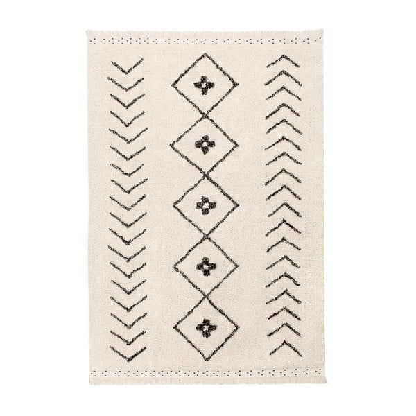 Cremefarbener, waschbarer, handgewebter Baumwollteppich, 140 x 210 cm Bereber Rhombs - Lorena Canals