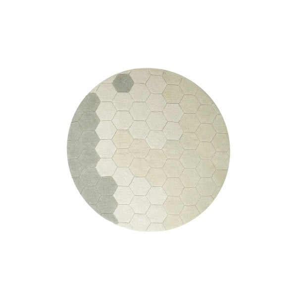 Hellgrüner, waschbarer, handgewebter runder Baumwollteppich, Ø 140 cm Honeycomb Blue Sage - Lorena Canals