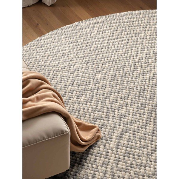 Hellgrauer/cremefarbener, handgewebter runder Wollteppich, Ø 160 cm Lyon Beans - Elle Decoration-image-3