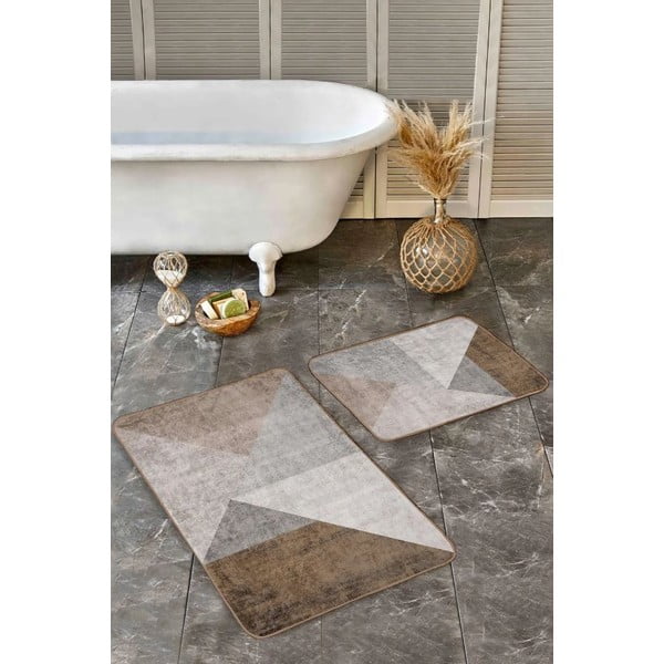 Grau-braune, samtige Badezimmerteppiche im 2er-Set, 60 × 100 cm - Mila Home-image-2