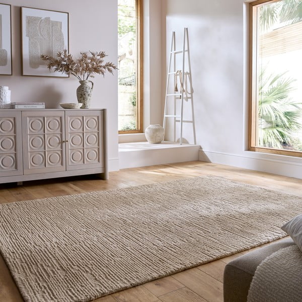 Beiger, handgewebter Wollteppich, 120 × 170 cm Harris Boucle - Flair Rugs-image-1