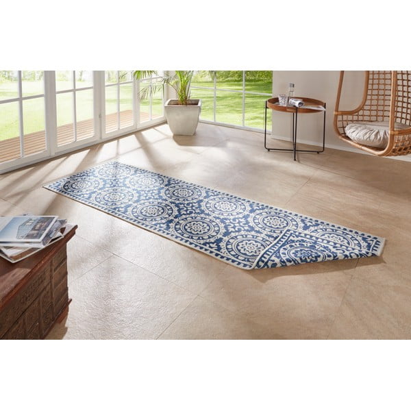 Weißer/blauer Teppich für Innen- und Außenbereiche 80x350 cm Jardin – Hanse Home-image-1