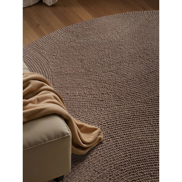 Taupefarbener, handgewebter, runder Wollteppich, Ø 120 cm Calmio - Hanse Home-image-4