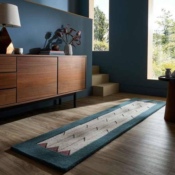 Handgewebter Läufer aus Wolle in Naturfarbe/Grünblau, 60 × 230 cm Apex Border Wool - Flair Rugs-image-1