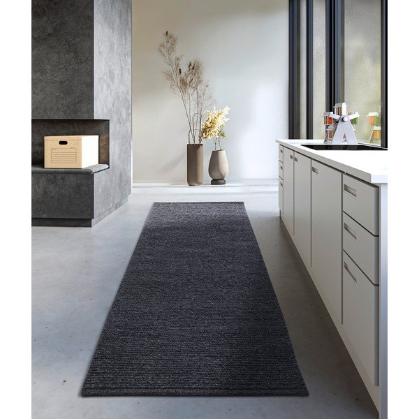Dunkelgrauer, handgewebter Wollläufer, 80 x 200 cm Francois - Villeroy&Boch-image-1