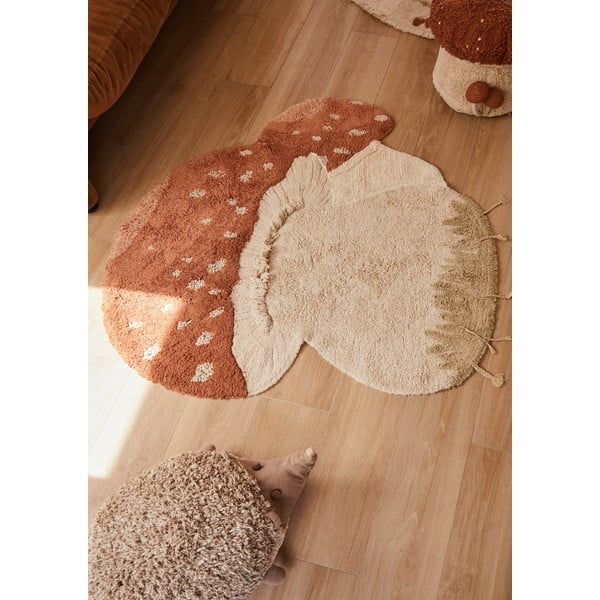 Waschbarer, handgewebter Baumwoll-Kinderteppich in Ziegelrot und Creme, 120 x 120 cm Boletus - Lorena Canals-image-1