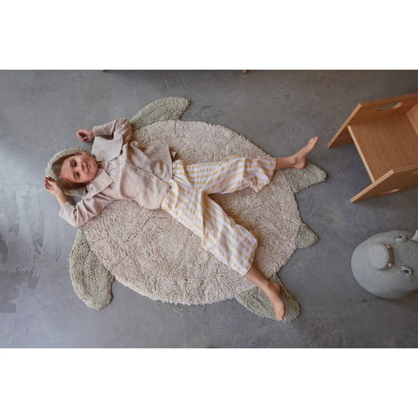Beiger, waschbarer, handgewebter Baumwoll-Kinderteppich, 110 x 130 cm Sea Turtle - Lorena Canals-image-4