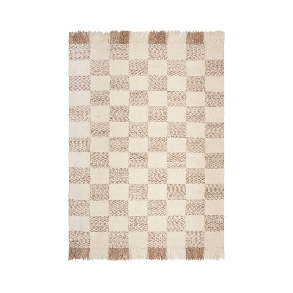 Cremefarbener/naturfarbener, handgewebter Teppich mit Wollanteil, 160 × 230 cm Eric Checkboard - Flair Rugs