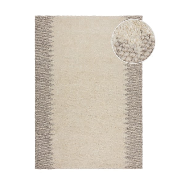 Cremefarbener, handgewebter Teppich mit Wollanteil, 120 x 170 cm Minerals Border - Flair Rugs