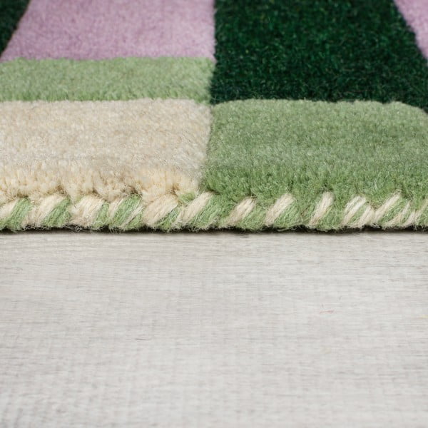 Grün-violetter, handgewebter Läufer aus Wolle, 60 x 230 cm Kai Wool Border - Flair Rugs-image-4
