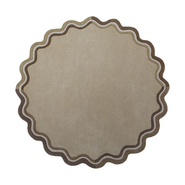 Handgewebter runder Wollteppich in Naturfarbe, Ø 180 cm Leo Scallop - Flair Rugs