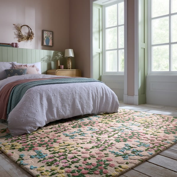 Cremefarbener, handgewebter Wollteppich, 120 × 170 cm Emilia Floral - Flair Rugs-image-1