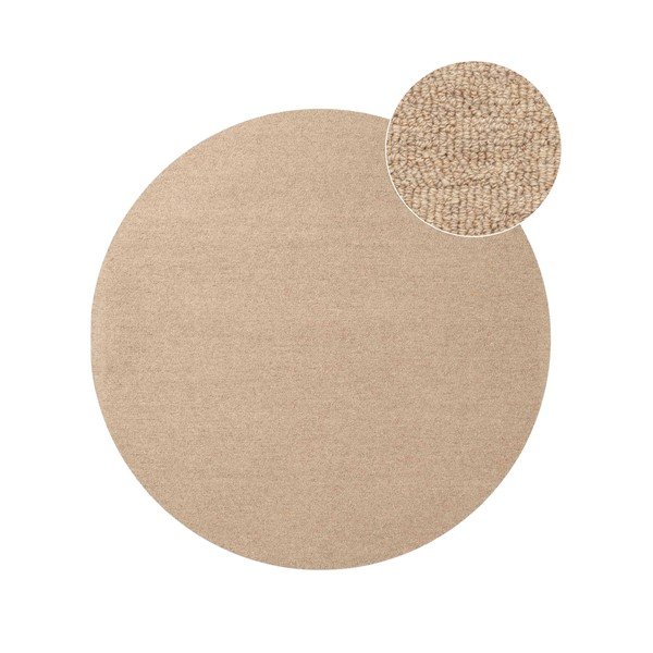 Handgewebter runder Wollteppich in Naturfarbe, Ø 200 cm Puristic Knots - Elle Decoration
