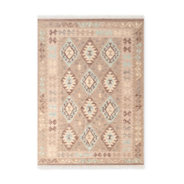 Hellblau/beige, beidseitig nutzbar, handgewebter Wollteppich, 120 x 170 cm Kamal Dune - Hanse Home