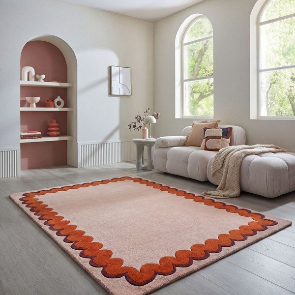 Orangefarbener/naturfarbener, handgewebter Wollteppich, 160 × 230 cm Wiggle Wool - Flair Rugs-image-1