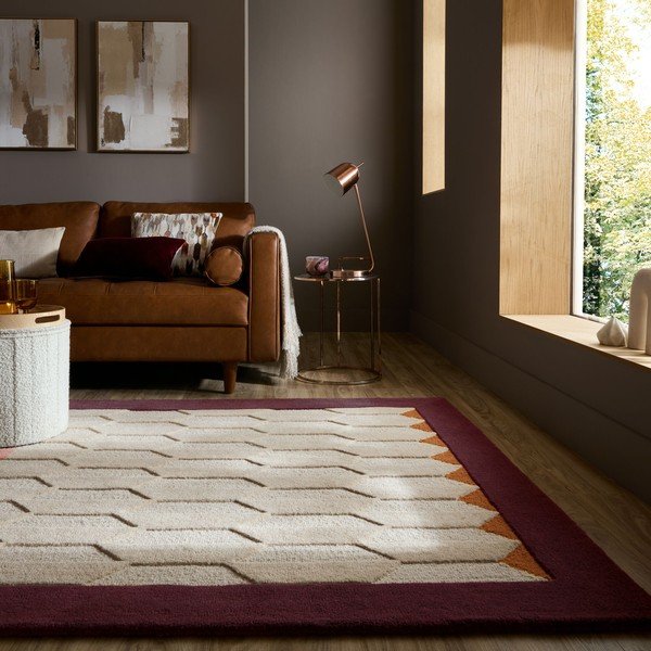 Weinrot/in Naturfarbe, handgewebter Wollteppich, 200 × 290 cm Apex Border Wool - Flair Rugs-image-1