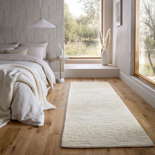 Handgewebter Wollläufer in Elfenbeinfarbe, 80 x 230 cm Harris Boucle - Flair Rugs-image-1